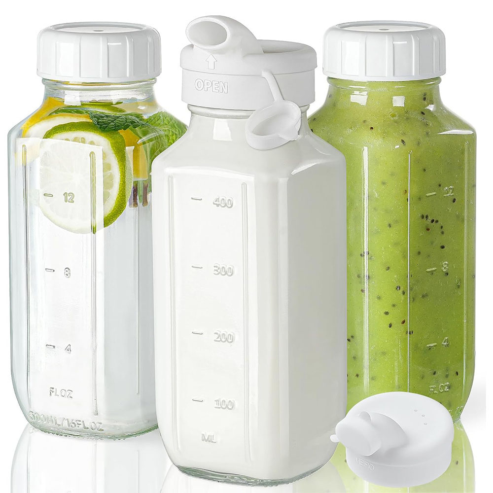 Bean Hopper Lid - Glas-Saftflaschen mit Deckeln, Klare Glas-Wasserflaschen mit