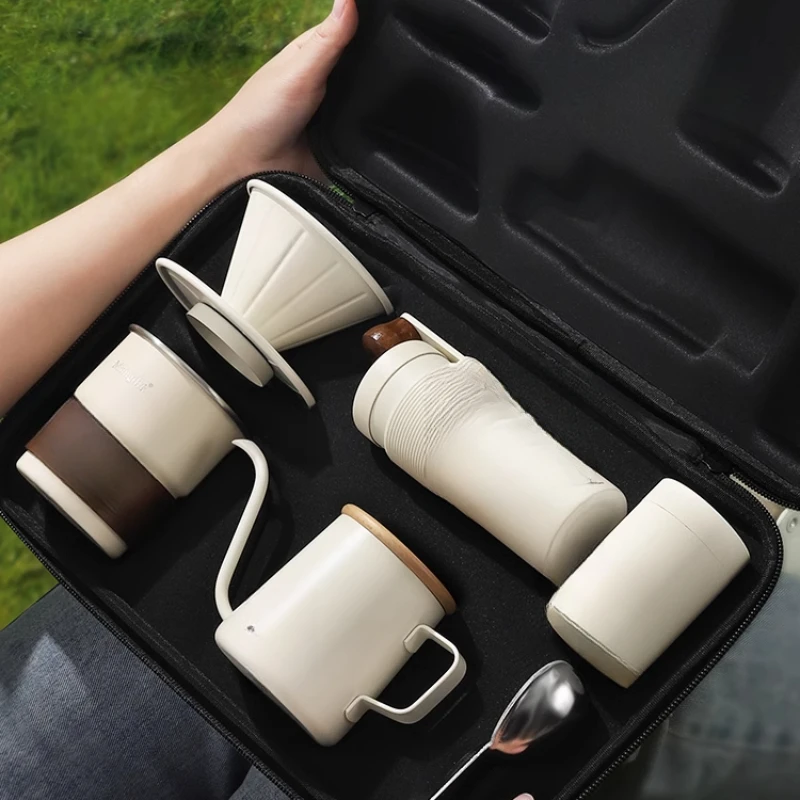 Coffee Equipment Grinder - Handgebrühtes Kaffeeset Outdoor-Camping-Kaffeeausrüstung Tragbarer Reise-Kaffeebereiter Handmühle