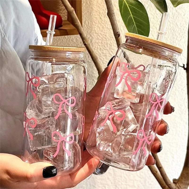 Bean Hopper Lid - 1 Stück Niedlicher Glasbecher mit Schleife,